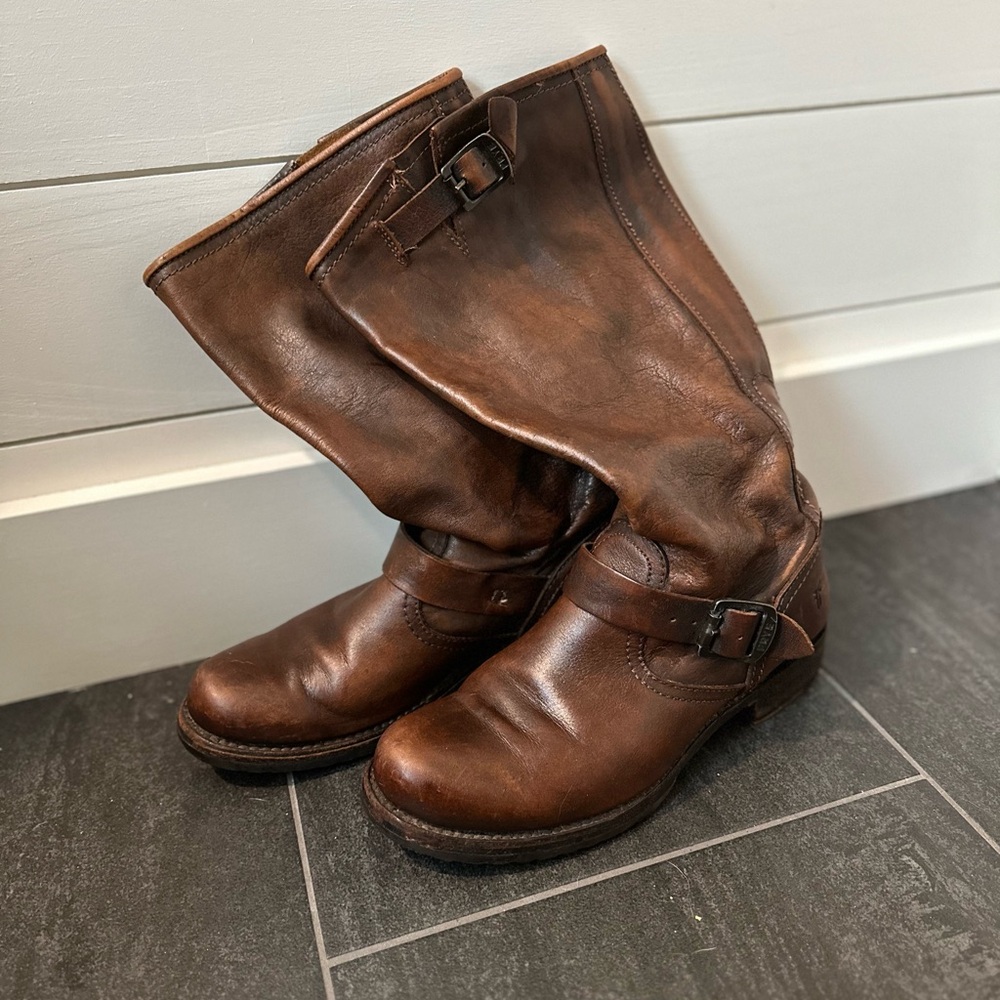 Frye Veronica slouch brown leather boots
